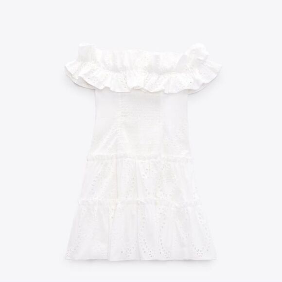 Zara white off shoulder open work embroidered dress - Picture 9 of 12